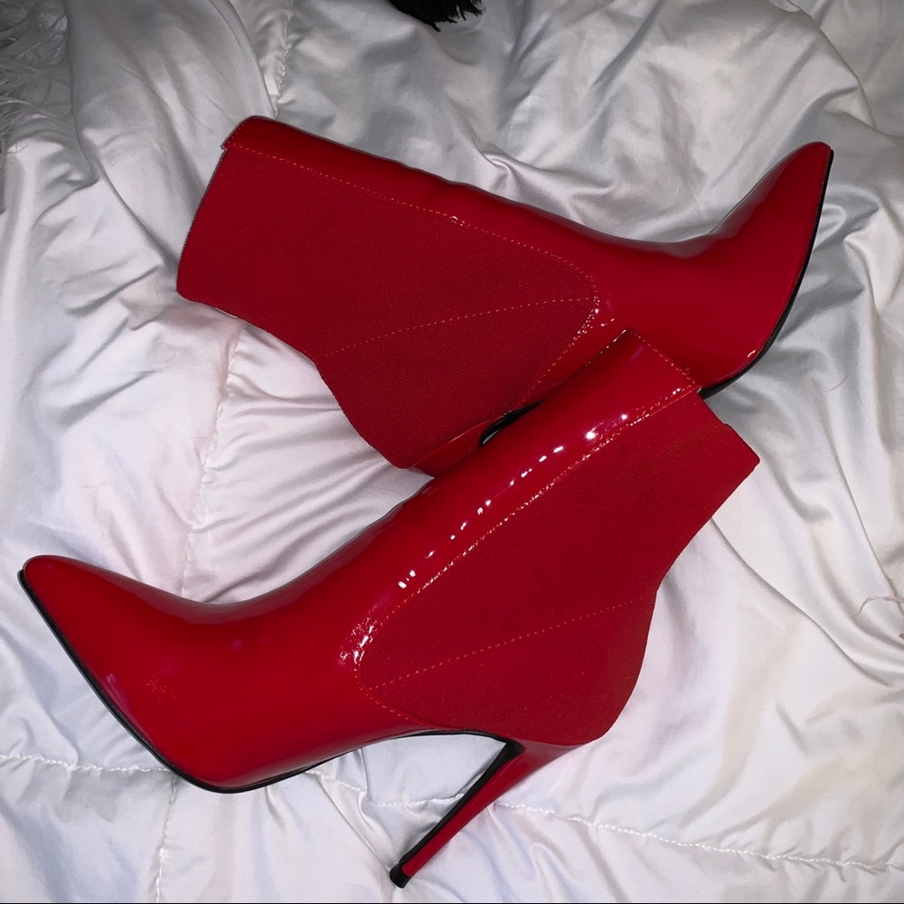 Steve Madden Red Patent Leather / Sock Booties
